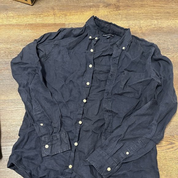 J Crew Navy Blue Oxford Shirt - ST Small linen used Mercantile Dress shirt - Picture 2 of 5